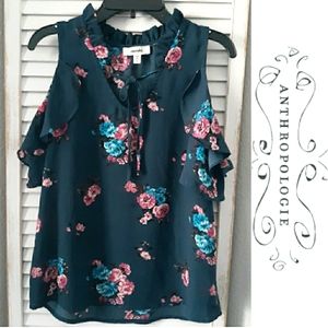 Anthropologie | Meraki Floral Cold Shoulder Top